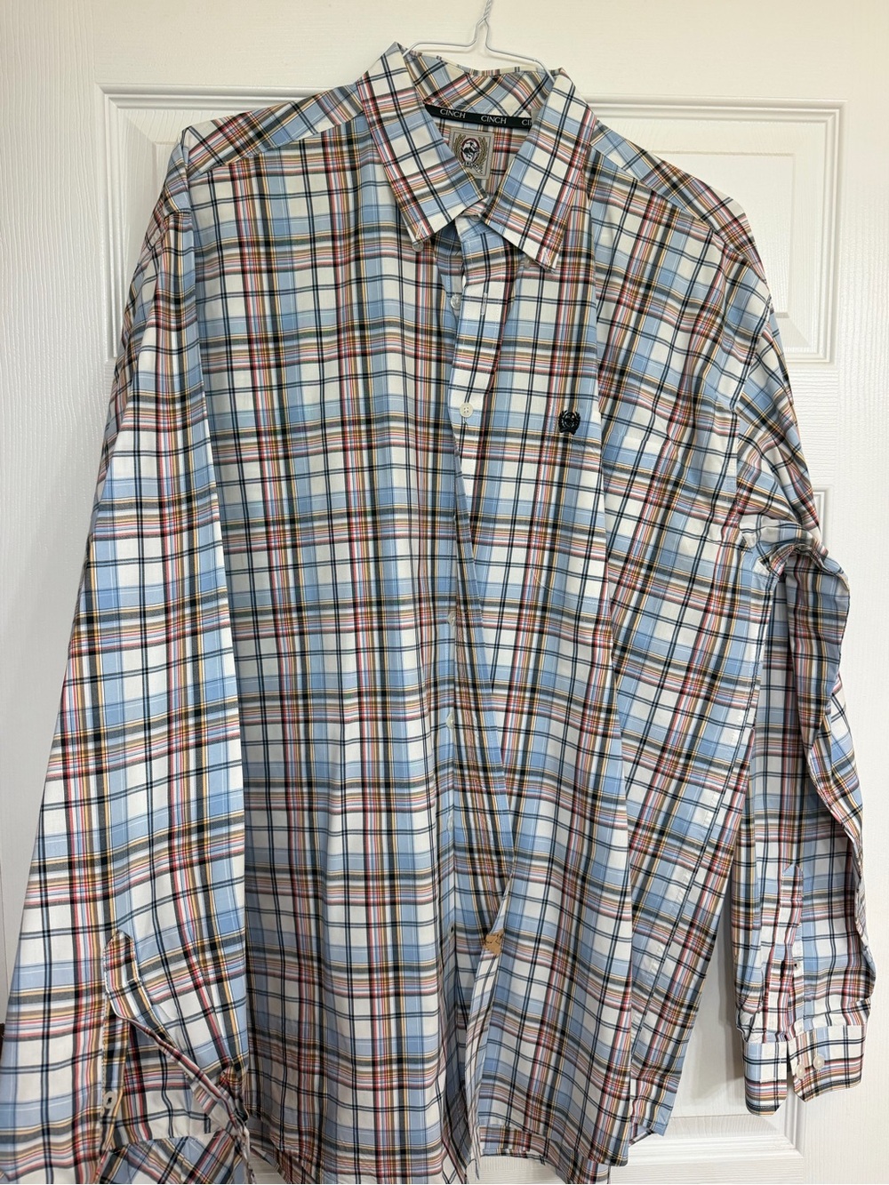 Cinch Men's Light Blue, White & Brown Plaid Button-Up Shirt